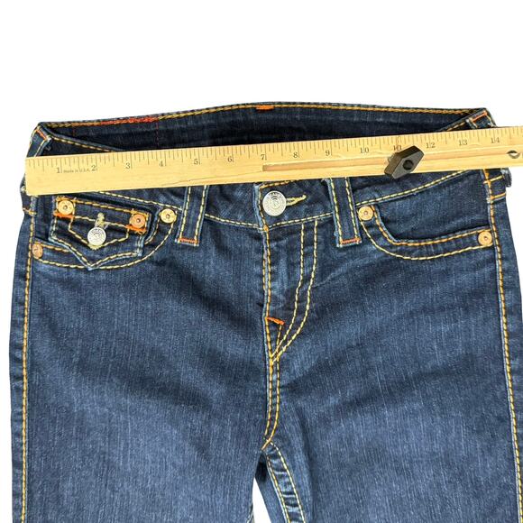 True Religion Dark Blue Low Rise Flap Big T Skinny Jeans Size 27 Contrast Stitch - Picture 7 of 10